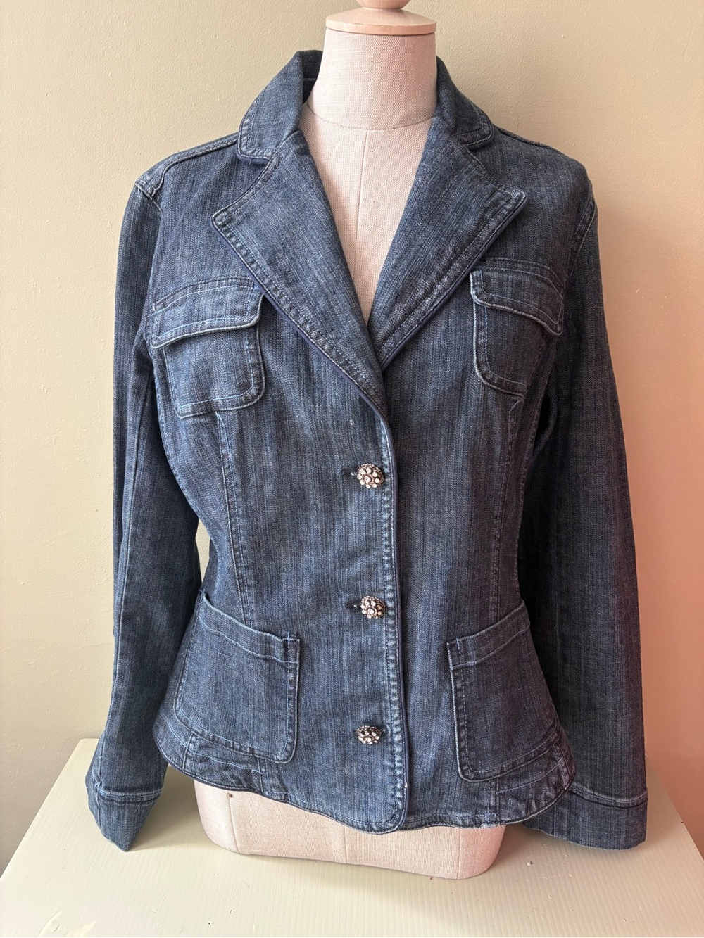 Maurice womens  Dark Indigo Dress Denim Blazer Jacket Classic Tailored Jean Sz